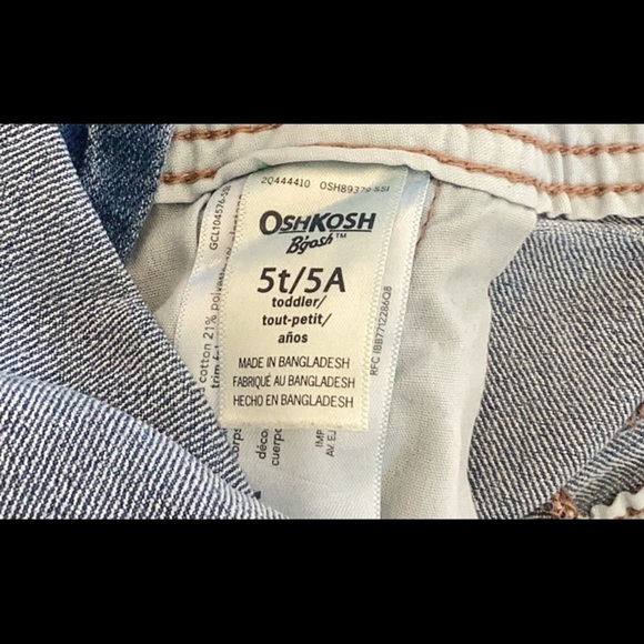 Osh Kosh light wash medium weight denim overalls with front + back logos Sz 5t - Picture 10 of 10